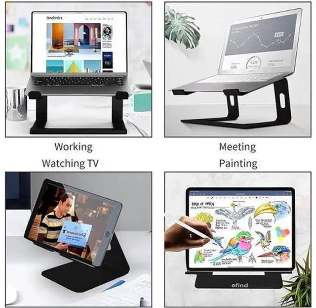 Alt view image 7 of 7 - Laptop Stand, efind Aluminum Portable Computer Stand & Phone Stand Combination, Lightweight, Detachable Laptop Riser Notebook Stand Compatible with More 10''-15.6'' Laptop, MacBook Pro/Air-(Black)
