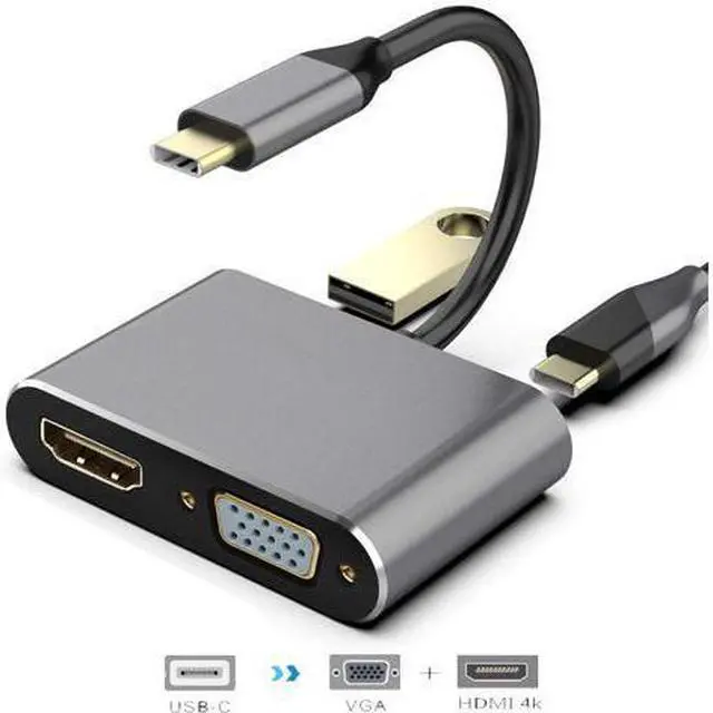 Main image of USB-C to HDMI VGA Adapter USB 3.1 Type C to VGA HDMI 4K UHD Converter Adapter 4 in 1 USB C Hub Thunderbolt 3 Compatible for Macbook Pro  ChromeBook DELL HP Samsung Huawei