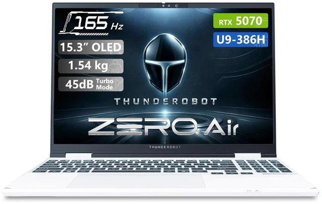 Main image of Thunderobot ZERO 15 Gaming Laptop, 15.3" WQXGA 165Hz, Intel Core Ultra 9 386H, NVIDIA GeForce RTX 5070, 32GB DDR5 RAM, 1TB SSD, Wi-Fi 6, Windows 11 Home, RGB Backlit Keyboard, White