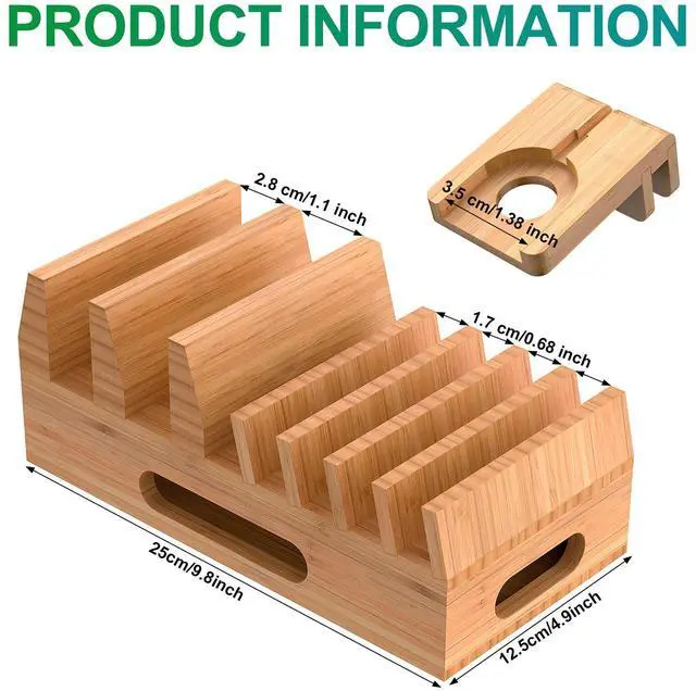 Alt view image 4 of 6 - Beebo Beabo Bamboo Charging Station Organizer for Multiple Devices & Wood Desktop Docking Charging Stand Such As Cell Phone, Tablets,V1,Gifts for Father
