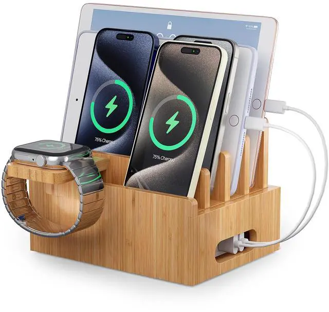 Main image of Beebo Beabo Bamboo,Charging StationV2 Desktop Docking Charging Stand Such As Cell Phone,For Family,Wood Docking Stand Electronic Organizer for Multiple Devices, Phones, Tablets, Laptop and More