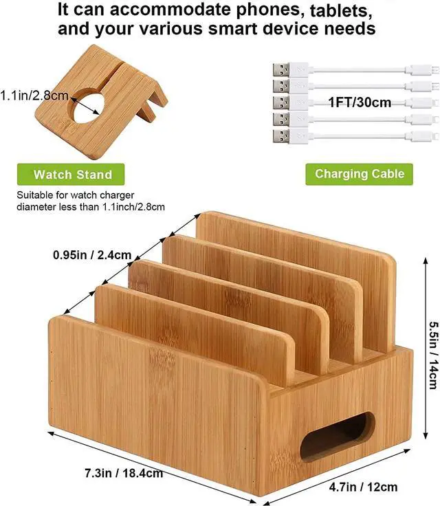 Alt view image 3 of 7 - Beebo Beabo Bamboo,Charging StationV2 Desktop Docking Charging Stand Such As Cell Phone,For Family,Wood Docking Stand Electronic Organizer for Multiple Devices, Phones, Tablets, Laptop and More