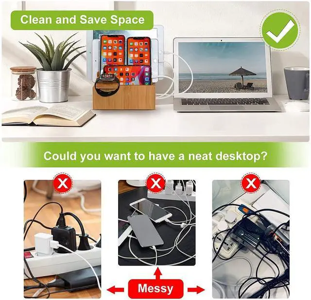 Alt view image 7 of 7 - Beebo Beabo Bamboo,Charging StationV2 Desktop Docking Charging Stand Such As Cell Phone,For Family,Wood Docking Stand Electronic Organizer for Multiple Devices, Phones, Tablets, Laptop and More