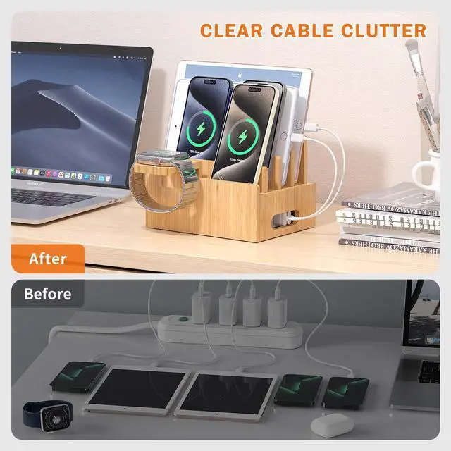 Alt view image 6 of 7 - Beebo Beabo Bamboo,Charging StationV2 Desktop Docking Charging Stand Such As Cell Phone,For Family,Wood Docking Stand Electronic Organizer for Multiple Devices, Phones, Tablets, Laptop and More