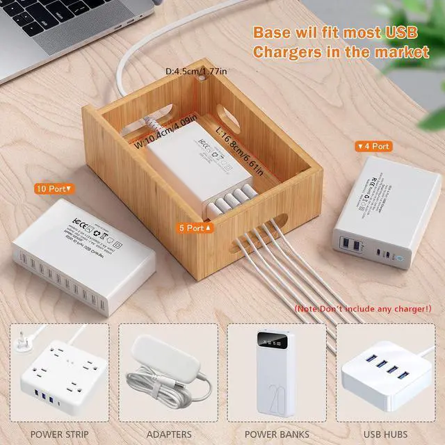 Alt view image 4 of 7 - Beebo Beabo Bamboo,Charging StationV2 Desktop Docking Charging Stand Such As Cell Phone,For Family,Wood Docking Stand Electronic Organizer for Multiple Devices, Phones, Tablets, Laptop and More