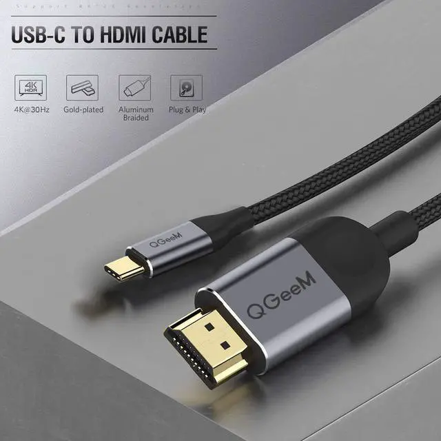 Alt view image 2 of 7 - USB C to HDMI Cable Adapter 6ft 4K,QGeeM USB Type C to HDMI Cable Thunderbolt 3 Compatible with MacBook Pro 2017-2020 IPad pro,Samsung S9 S10,Surface Book 2,Dell XPS 13/15,Pixelbook More.