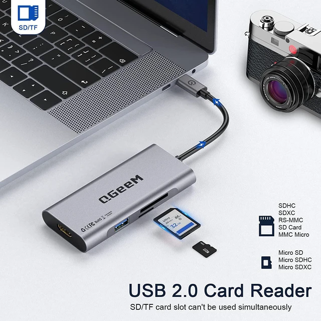 Alt view image 4 of 7 - QGeeM 7-in-1 USB-C Hub with 100W Power Delivery,3 USB 3.0 Ports, SD/TF Card Reader,Compatible for MacBook and Windows-UH07-3
