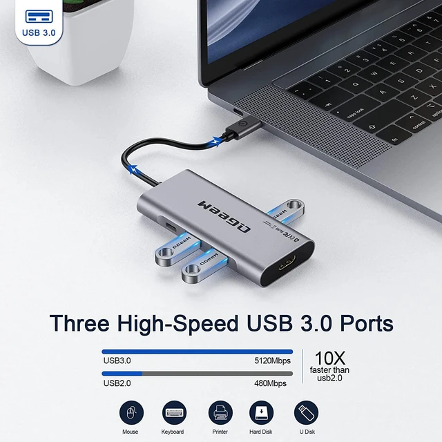 Alt view image 5 of 7 - QGeeM 7-in-1 USB-C Hub with 100W Power Delivery,3 USB 3.0 Ports, SD/TF Card Reader,Compatible for MacBook and Windows-UH07-3