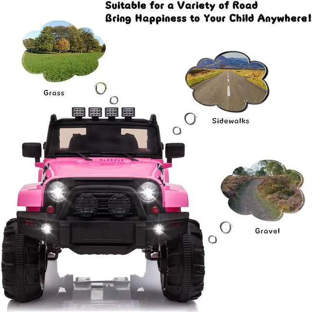 Alt view image 4 of 7 - OUTTOY Kids Ride on Truck, Children Electric Ride on Car w/Parent Remote Control, 12V Battery Powered Driving Trucks Cars for Boys and Girls, Spring Suspension, MP3 Player (Pink)