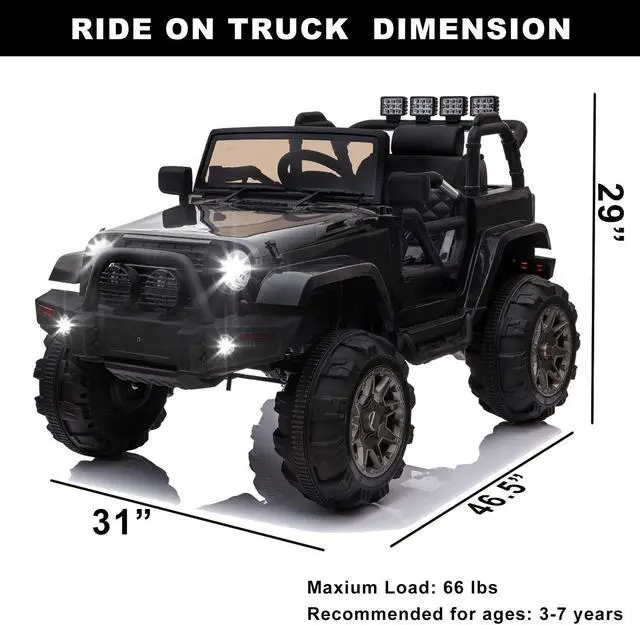 Alt view image 6 of 7 - OUTTOY Kids Ride on Truck, Children Electric Ride on Car w/Parent Remote Control, 12V Battery Powered Driving Trucks Cars for Boys and Girls, Spring Suspension, MP3 Player(Black)