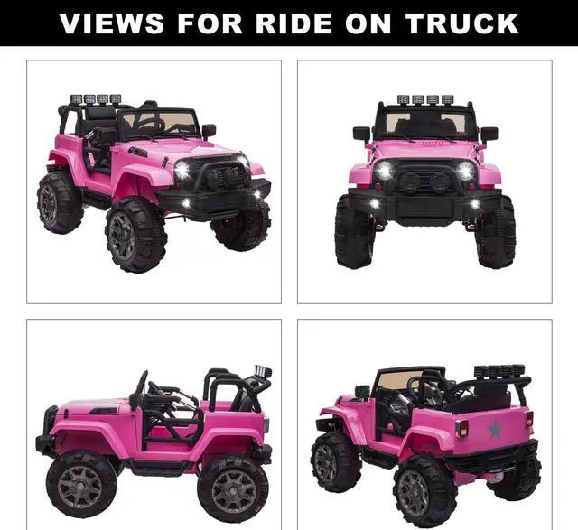 Alt view image 6 of 7 - OUTTOY Kids Ride on Truck, Children Electric Ride on Car w/Parent Remote Control, 12V Battery Powered Driving Trucks Cars for Boys and Girls, Spring Suspension, MP3 Player (Pink)