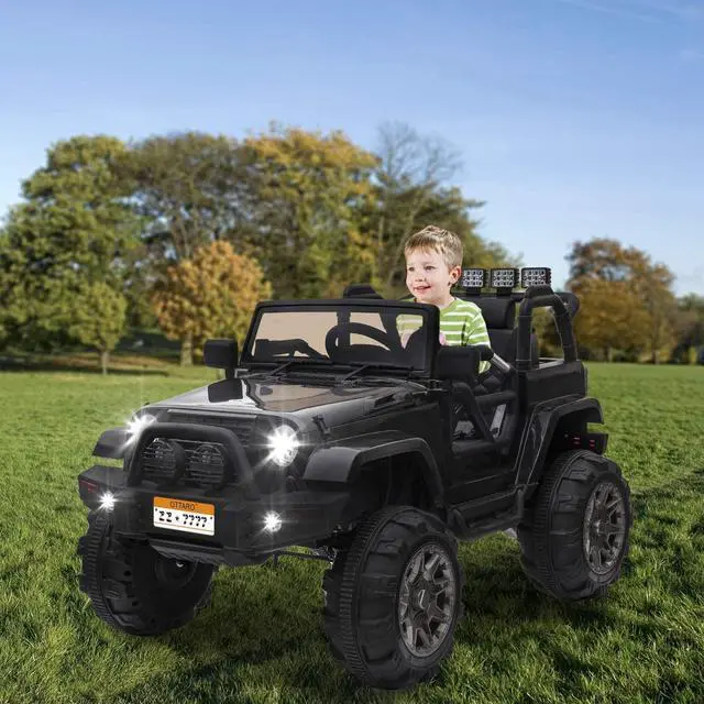 Alt view image 7 of 7 - OUTTOY Kids Ride on Truck, Children Electric Ride on Car w/Parent Remote Control, 12V Battery Powered Driving Trucks Cars for Boys and Girls, Spring Suspension, MP3 Player(Black)