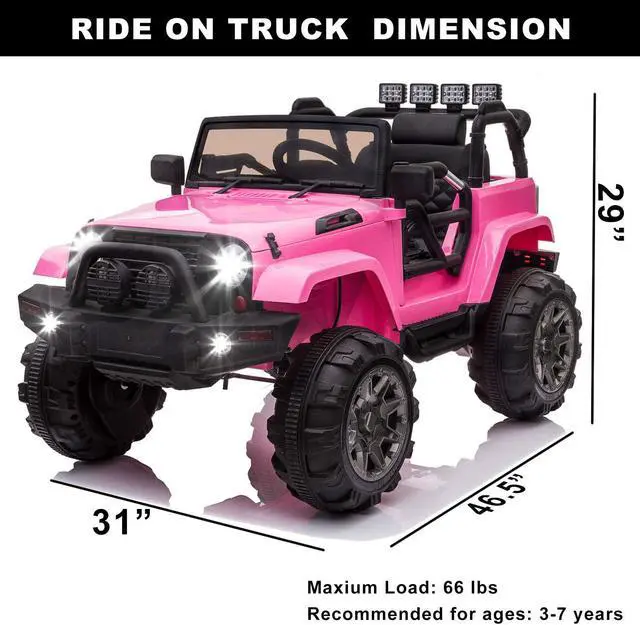 Alt view image 3 of 7 - OUTTOY Kids Ride on Truck, Children Electric Ride on Car w/Parent Remote Control, 12V Battery Powered Driving Trucks Cars for Boys and Girls, Spring Suspension, MP3 Player (Pink)