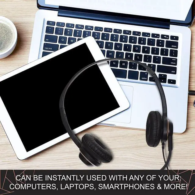 Alt view image 5 of 7 - Bulk Headsets With Microphone (10 Pack) - Noise Canceling Computer Headset For Office Meetings Chat- Comfortable Over-Ear PC Headphones With Rotating Mic- 3.5 Jack For Universal Connectivity