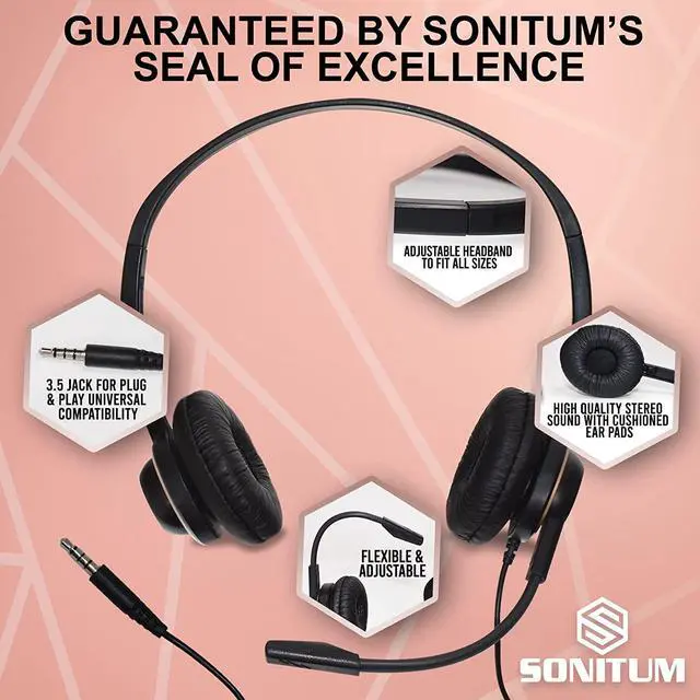 Alt view image 2 of 7 - Bulk Headsets With Microphone (10 Pack) - Noise Canceling Computer Headset For Office Meetings Chat- Comfortable Over-Ear PC Headphones With Rotating Mic- 3.5 Jack For Universal Connectivity