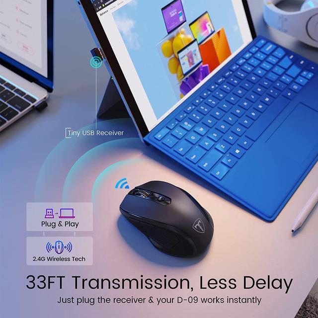 Alt view image 3 of 7 - Wireless Mouse, D-09 Computer Mouse USB Cordless Mice for Laptop, Ergo Grips, Lightspeed 5-Level 2400 DPI, 16 Months Battery, Portable for PC Mac Chromebook (Black)