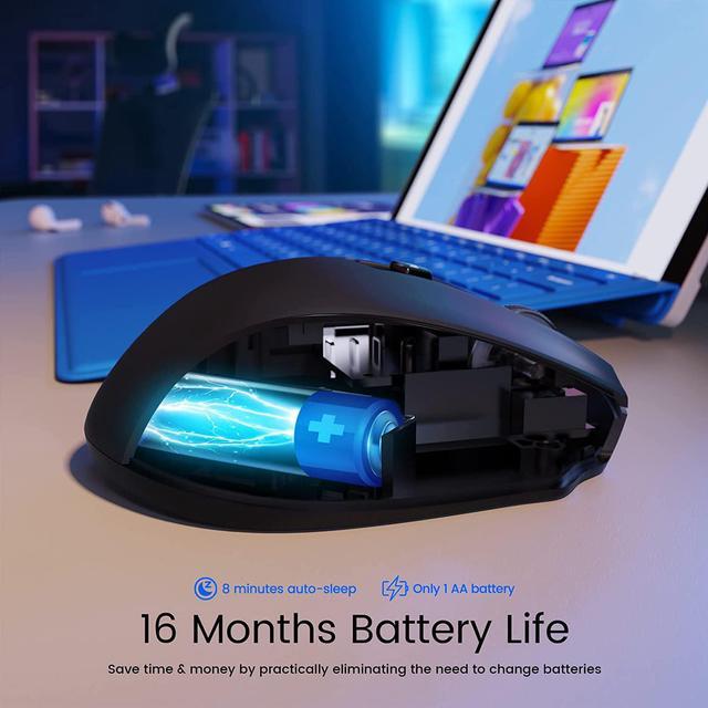 Alt view image 5 of 7 - Wireless Mouse, D-09 Computer Mouse USB Cordless Mice for Laptop, Ergo Grips, Lightspeed 5-Level 2400 DPI, 16 Months Battery, Portable for PC Mac Chromebook (Black)