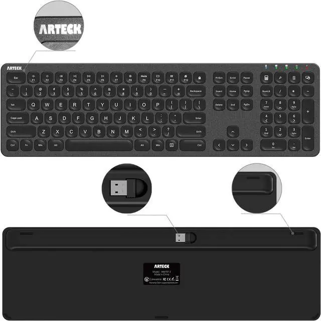 Alt view image 5 of 7 - Arteck 2.4G Wireless Keyboard Stainless Steel Ultra Slim Full Size Keyboard with Numeric Keypad for Computer/Desktop/PC/Laptop/Surface/Smart TV and Windows 10/8/ 7 Built in Rechargeable Battery