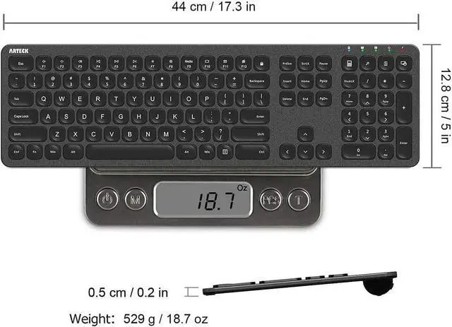 Alt view image 6 of 7 - Arteck 2.4G Wireless Keyboard Stainless Steel Ultra Slim Full Size Keyboard with Numeric Keypad for Computer/Desktop/PC/Laptop/Surface/Smart TV and Windows 10/8/ 7 Built in Rechargeable Battery
