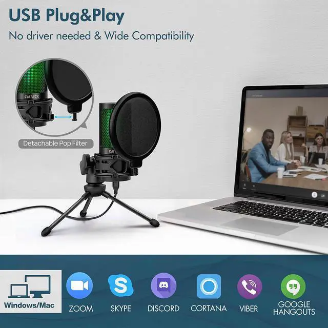 Alt view image 2 of 6 - CMTECK USB Microphone, Podcast Microphone with Pop Filter & Mute Button, Compatible Desktop Computer and Laptop (Black)