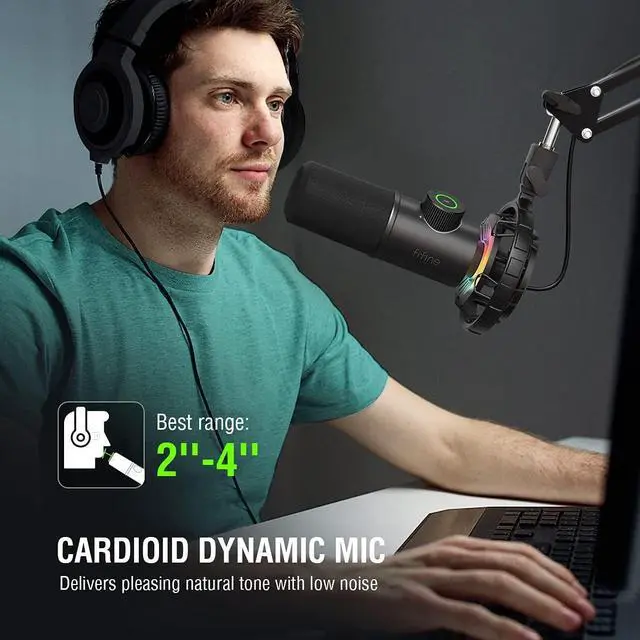 Alt view image 6 of 7 - USB Gaming Microphone, RGB Dynamic Mic for PC, with Tap-to-Mute Button, Plug & Play Cardioid Mic with Headphone Jack for Streaming, Podcast, Twitch, YouTube, Discord- K658