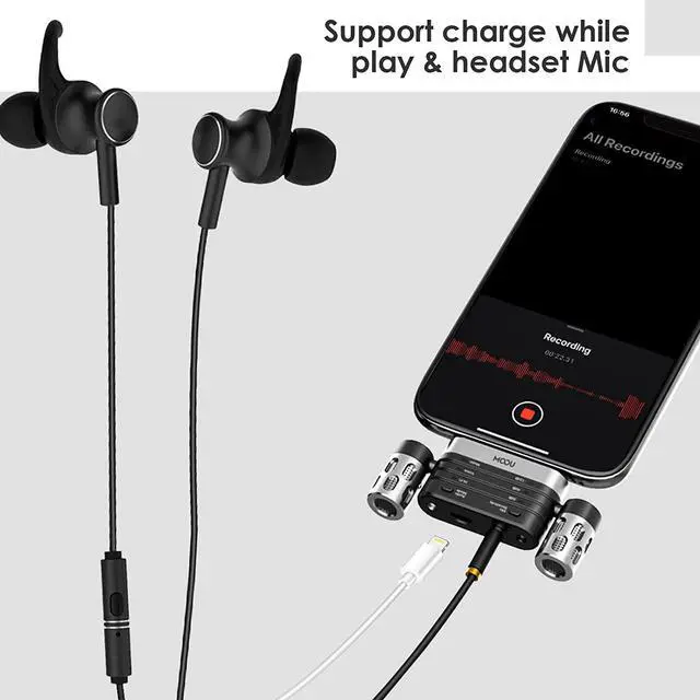Alt view image 6 of 6 - MOOU RHK26 Portable Microphone for iPhone/iPad, Dual Track Digital Stereo Condenser Microphone, 180°Rotatable & 3 Modes+Mic Sensitivity Adjust for Recording, MFi Certified Professional Microphone