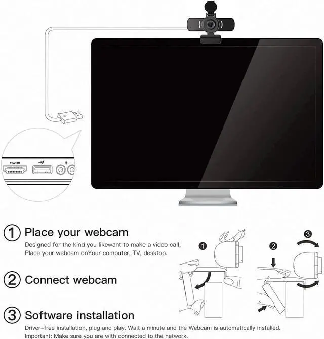Alt view image 4 of 6 - Computer Camera with Microphone, 1080P Webcam with Webcam Cover Compatible with Mac OS Windows Laptop PC Desktop,HD Webcam for Live Streaming Gaming Calling Video Conferencing