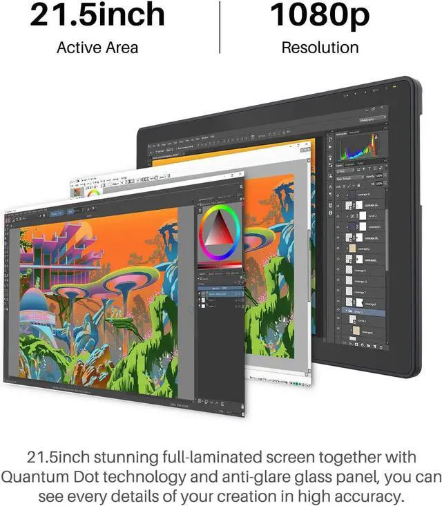 Alt view image 2 of 7 - Kamvas 22 Plus QLED Drawing Tablet with Full-Laminated Screen USB-C Connection 140% sRGB Tilt, 21.5 inch Graphics Art Tablet for Artist & Designer, Work with Mac, Windows, Linux & Android Black