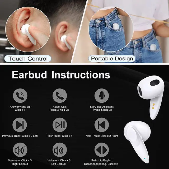 Alt view image 7 of 7 - Wireless Earbuds Bluetooth Headset Mini in-Ear Headphone Noise Canceling Deep Bass Earphone for iPhone 15 Plus 16 Pro Max 13 14 for Samsung S24 A53 A54 S23 S22 Galaxy Flip for Google Pixel 6a 7 7a 8 9