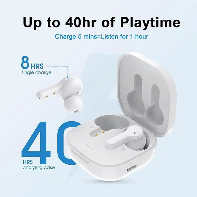 Alt view image 2 of 7 - Wireless Bluetooth Earbuds with Microphone, QCY T13 TWS Waterproof in Ear Headphone ENC Noise Cancelling, Deep Bass, Touch Control Ear Buds, HiFi Stereo 40H Earphone for Android iPhone, White