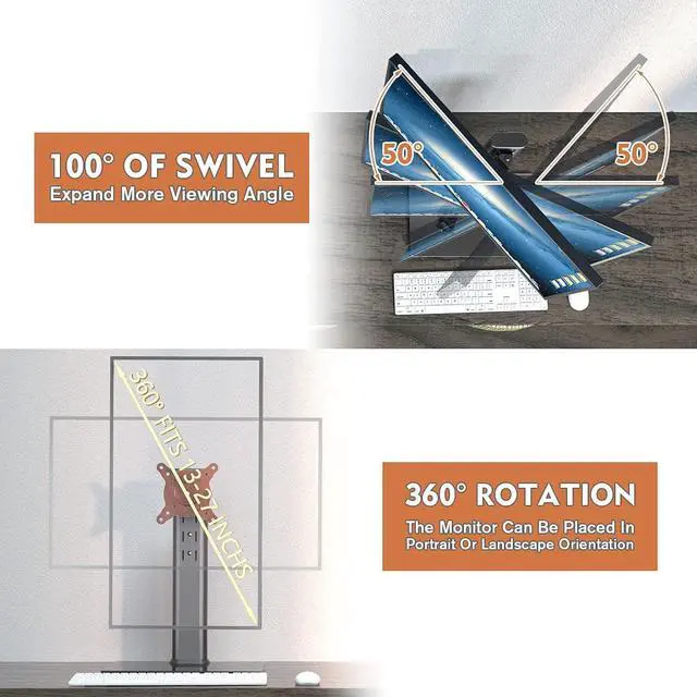 Alt view image 4 of 6 - 2 Pack Single LCD Computer Monitor Free-Standing Desk Stand Riser for 13 inch to 32 inch Screen with Swivel, Height Adjustable, Rotation, Holds One (1) Screen up to 77Lbs(HT05B-201)