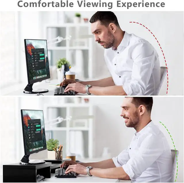 Alt view image 6 of 7 - Dual Monitor Stand Riser Office Desktop Organizer Stands for 2 Monitors Length and Angle Adjustable 3 Shelf, Extra Long Multifunctional Stand fit Computer, Laptop, PC, TV, Max 48.2" Length, Black