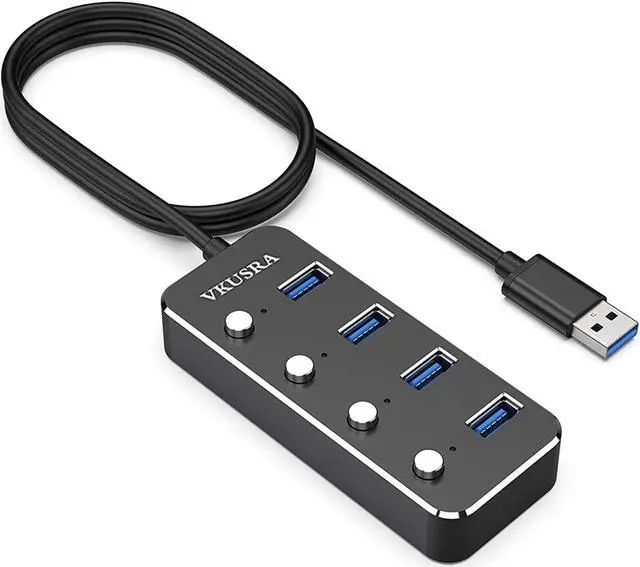 Main image of USB 3.0 Hub 4-Port USB Hub USB Adapter with Individual On/Off LED Switch USB Hub 3.0 for Dell HP MacBook Air Surface Pro Asus Acer Xbox Console Printer Flash Drive HDD (4ft/1.2m Cable)