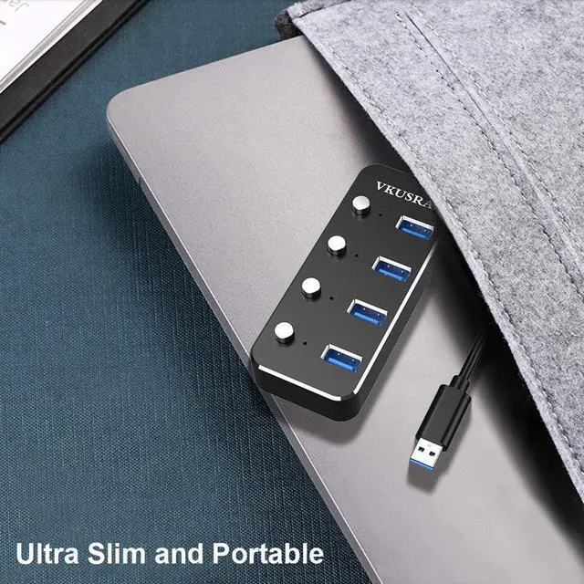 Alt view image 7 of 7 - USB 3.0 Hub 4-Port USB Hub USB Adapter with Individual On/Off LED Switch USB Hub 3.0 for Dell HP MacBook Air Surface Pro Asus Acer Xbox Console Printer Flash Drive HDD (4ft/1.2m Cable)