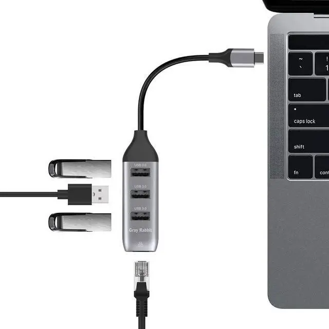 Alt view image 6 of 7 - USB C to Ethernet Adapter,USB C to RJ45 10/100/1000 Gigabit Ethernet, USB C to USB 3.0 HUB, Compatible with MacBook Pro, iPad, MacBook/Air, iPad Air, XPS 15/13, Surface,Android (3*USB3.0+Ethernet)