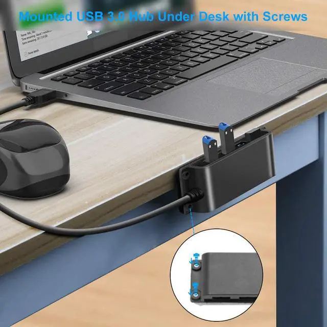 Alt view image 4 of 7 - 4-Port USB 3.0 Portable Desk Hub,Fixable USB Data Hub 3.0 with 3.3ft/100CM Cable for MacBook, Mac Pro/Mini, iMac, XPS, Surface Pro, Notebook PC, USB Flash Drives, Mobile HDD,Computer and More