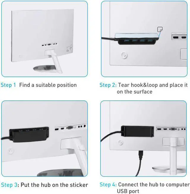 Alt view image 3 of 7 - 4-Port USB 3.0 Portable Desk Hub,Fixable USB Data Hub 3.0 with 3.3ft/100CM Cable for MacBook, Mac Pro/Mini, iMac, XPS, Surface Pro, Notebook PC, USB Flash Drives, Mobile HDD,Computer and More