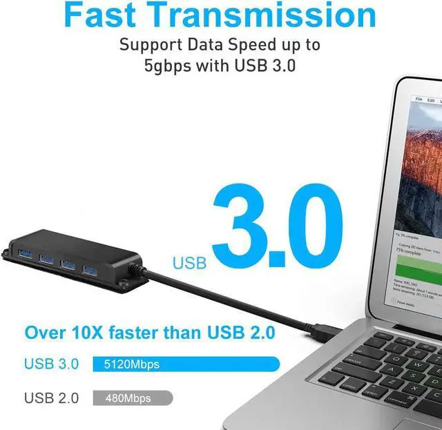 Alt view image 7 of 7 - 4-Port USB 3.0 Portable Desk Hub,Fixable USB Data Hub 3.0 with 3.3ft/100CM Cable for MacBook, Mac Pro/Mini, iMac, XPS, Surface Pro, Notebook PC, USB Flash Drives, Mobile HDD,Computer and More