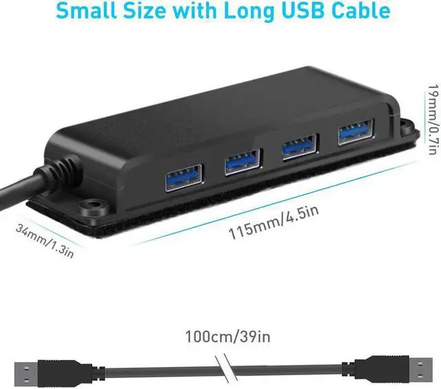 Alt view image 6 of 7 - 4-Port USB 3.0 Portable Desk Hub,Fixable USB Data Hub 3.0 with 3.3ft/100CM Cable for MacBook, Mac Pro/Mini, iMac, XPS, Surface Pro, Notebook PC, USB Flash Drives, Mobile HDD,Computer and More
