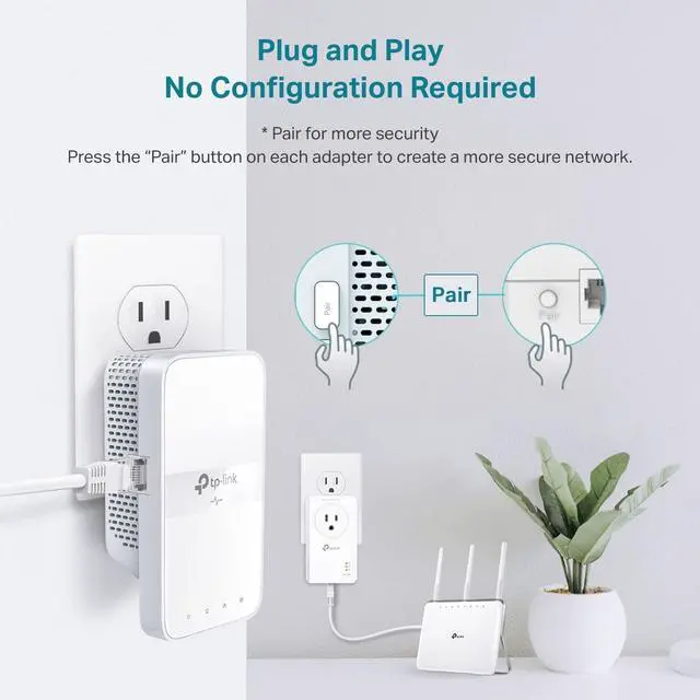 Alt view image 3 of 5 - Powerline WiFi Extender TL-WPA7617 KIT - Includes AV1000 Powerline Ethernet Network Adapter and AC1200 Dual Band Extender Gigabit Port Passthrough OneMesh Ethernet Over Power Plug & Play