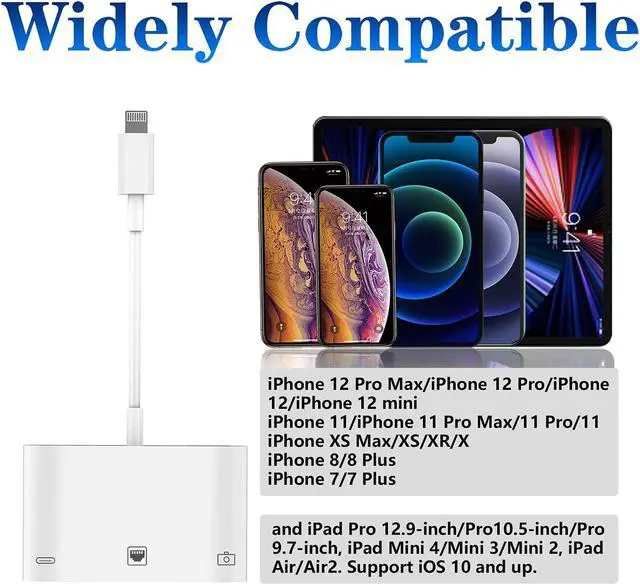 Alt view image 5 of 7 - Lightning to RJ45 Ethernet Adapter, [Apple MFi Certified] 3 in 1 LAN Wired Ethernet Adapter with USB 3.0 Camera Adapter and Charge Port Support USB Flash Drive, Keyboard, Mouse, for iPhone/iPad/iPod