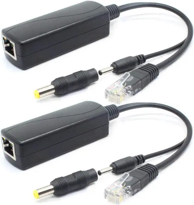 Main image of ANVISION 2-Pack 5V PoE Splitter, 48V to 5V 2.4A Adapter, Plug 3.5mm x 1.35mm, 5.5mm x 2.1mm connector, IEEE 802.3af Compliant, for IP Camera and more