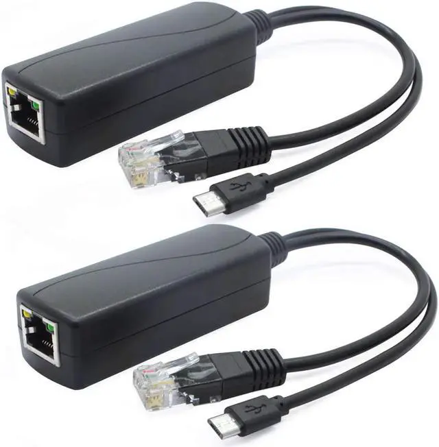 Main image of ANVISION 2-Pack 5V PoE Splitter, 48V to 5V 2.4A Adapter with Micro USB Plug, IEEE 802.3af Compliant, for IP Camera, Tablets, Dropcam or Raspberry Pi and More, AV-PS05-1
