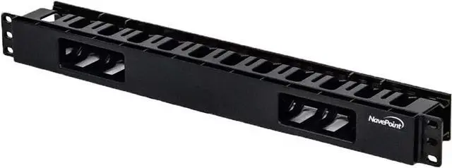 Main image of Navepoint 1U Horizontal 19-Inch Rack Mount Cable Management Raceway Duct Panel with Cover Black