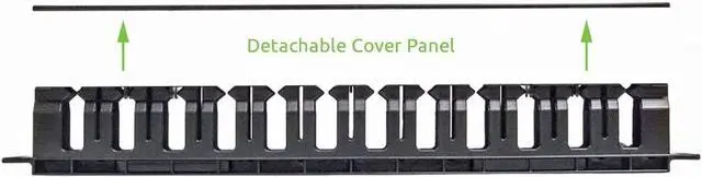 Alt view image 3 of 5 - Navepoint 1U Horizontal 19-Inch Rack Mount Cable Management Raceway Duct Panel with Cover Black