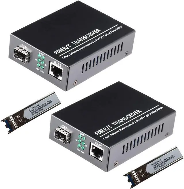 Main image of A Pair Gigabit Ethernet SFP Fiber Media Converters with Dual Core LC Transceiver Module, Single-Mode LC, SMF RJ45 to SFP Slot up to 20KM, 10/100/1000Base-Tx to 1000Base-SX (2 Pack)