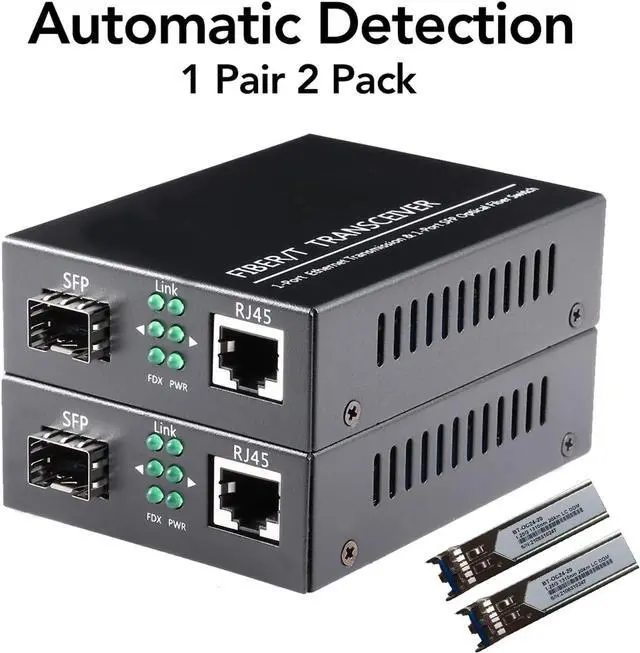 Alt view image 7 of 7 - A Pair Gigabit Ethernet SFP Fiber Media Converters with Dual Core LC Transceiver Module, Single-Mode LC, SMF RJ45 to SFP Slot up to 20KM, 10/100/1000Base-Tx to 1000Base-SX (2 Pack)