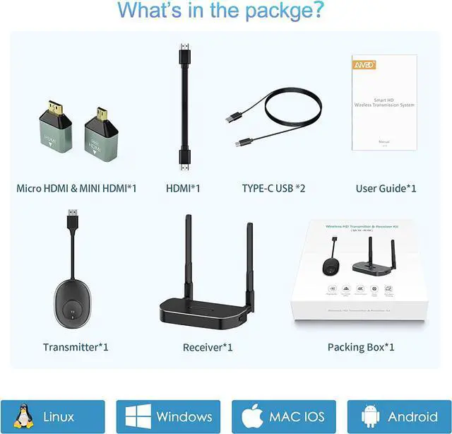 Alt view image 7 of 7 - Wireless HDMI Transmitter and Receiver HDMI Wireless 4K/5G Wireless HDMI/VGA Transmitter and Receiver 164FT/50M Smooth Screen Casting to Monitor/Projector/HDTV Multi Camera Productions Black