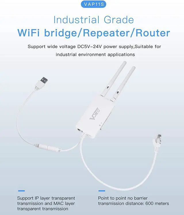 Alt view image 3 of 5 - Vonets VAP11S Mini Repeater/Wireless Bridge Ethernet/WiFi Router 2.4GHz Industrial with 2 RJ45 Ethernet Ports and 2 External Antennas, Great Partner for Electronic Scale, PLC, DVR