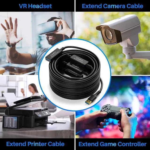 Alt view image 5 of 7 - USB 3.0 Active Extension Cable 100 Feet, Long USB Type-A Male to Female Extender Cord, Built-in 3 Signal Booster Smart Chips, 5Gbps Transfer, Black USB Extension Cable with an AC Power Adapter (5V 2A)